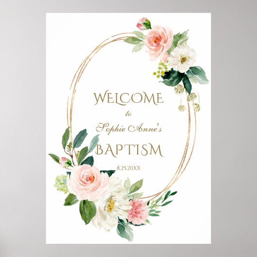 Blush Cream Floral Gold Lijst Welkomstbord bruilof Poster (Voorkant)