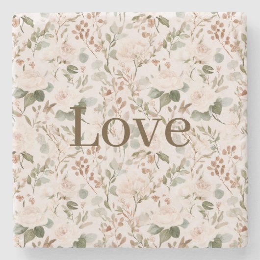Blush Cream Floral Love Stenen Onderzetter (Voorkant)