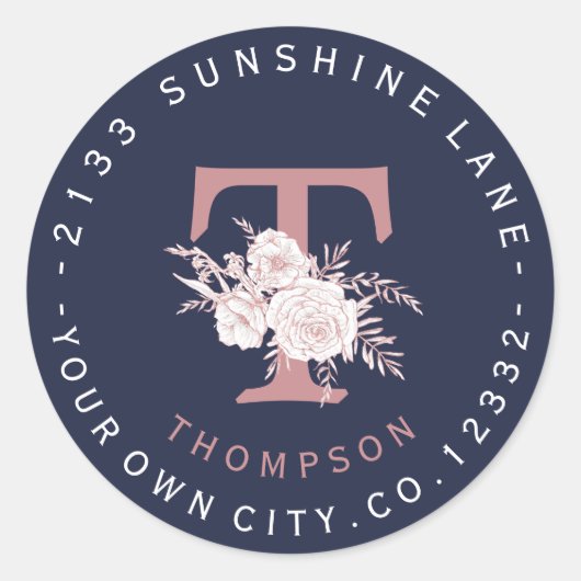 Blush Cream Floral Monogram Circular Address Label (Voorkant)