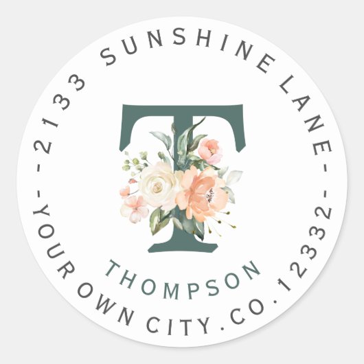 Blush Cream Floral Monogram Circular Address Label (Voorkant)