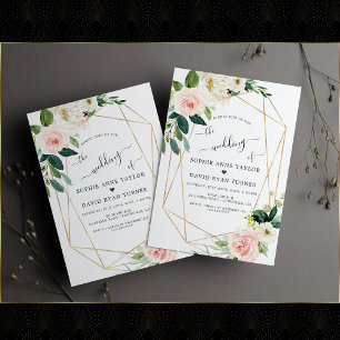Blush Cream Flowers Gold Calligraphy Weddenschap Kaart