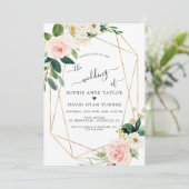 Blush Cream Flowers Gold Calligraphy Weddenschap Kaart (Staand voorkant)