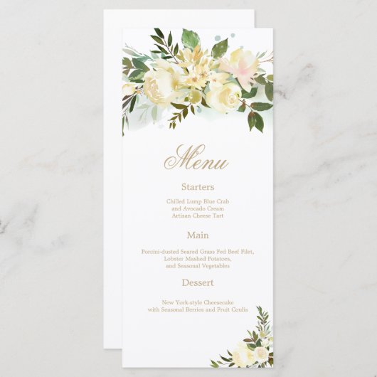 Blush Cream Foliage Bruiloft Receptie menu (Voorkant / Achterkant)