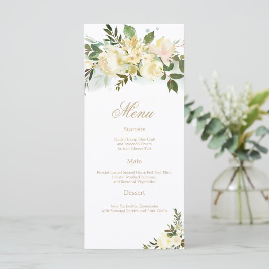Blush Cream Foliage Bruiloft Receptie menu (Staand voorkant)
