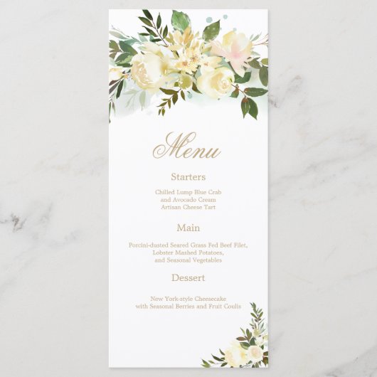 Blush Cream Foliage Bruiloft Receptie menu (Voorkant)