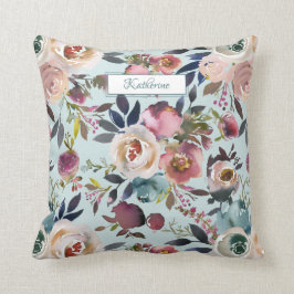  Blush Cream Green Floral Custom Waterverf Kussen