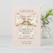 Blush Cream Hearts Bow Gold Glitter Birthday   Kaart (Staand voorkant)