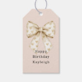 Blush Cream Hearts Bows Birthday Cadeaulabel (Voorkant)