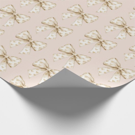 Blush Cream Hearts Bows Birthday Cadeaupapier (Hoek)