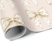 Blush Cream Hearts Bows Birthday Cadeaupapier (Rol Hoek)
