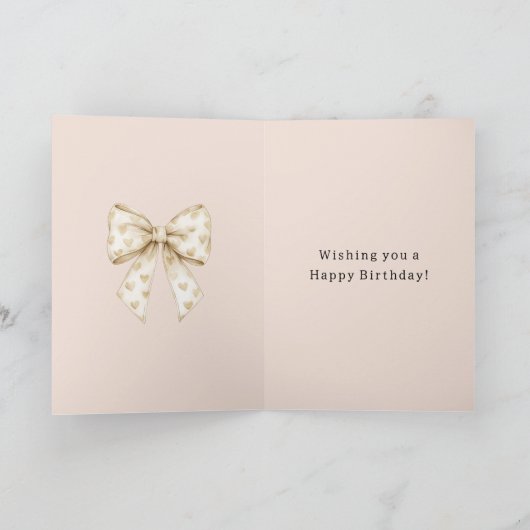 Blush Cream Hearts Bows Birthday Kaart (Binnen)