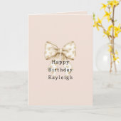 Blush Cream Hearts Bows Birthday Kaart (Gele Bloem)