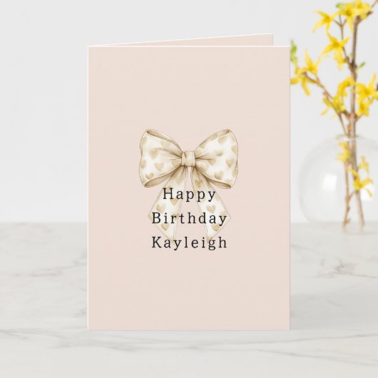 Blush Cream Hearts Bows Birthday Kaart (Gele Bloem)