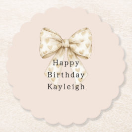 Blush Cream Hearts Bows Birthday Kartonnen Onderzetters