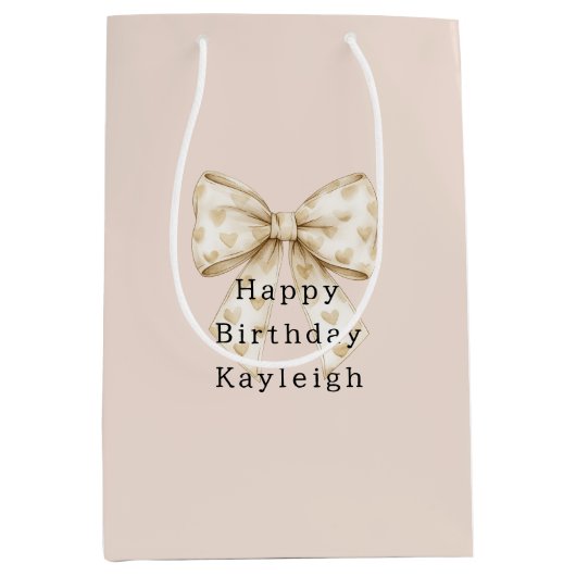 Blush Cream Hearts Bows Birthday Medium Cadeauzakje (Voorkant)