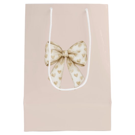 Blush Cream Hearts Bows Birthday Medium Cadeauzakje (Achterkant)