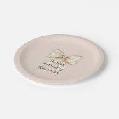 Blush Cream Hearts Bows Birthday Papieren Bordje (Gekanteld)