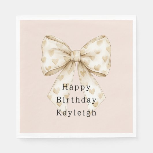 Blush Cream Hearts Bows Birthday Servet (Voorkant)