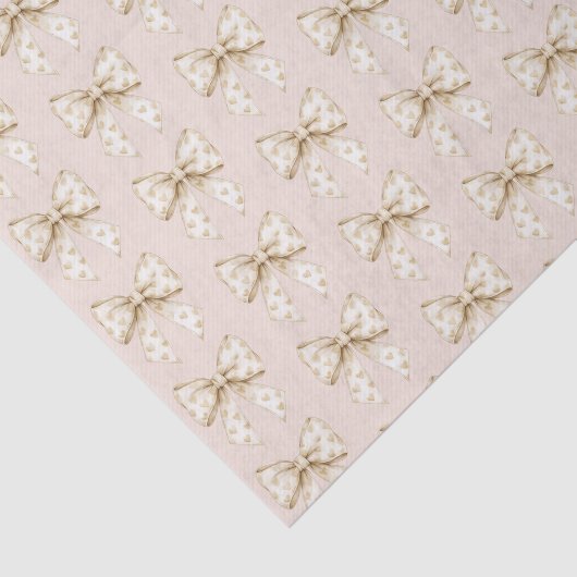 Blush Cream Hearts Bows Birthday Tissuepapier (Detail)