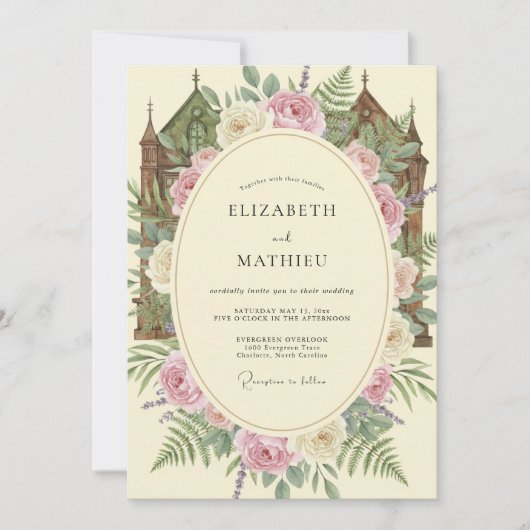 Blush Cream Kasteel Eucalyptus Bruiloft Kaart (Voorkant)
