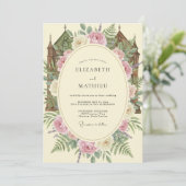 Blush Cream Kasteel Eucalyptus Bruiloft Kaart (Staand voorkant)