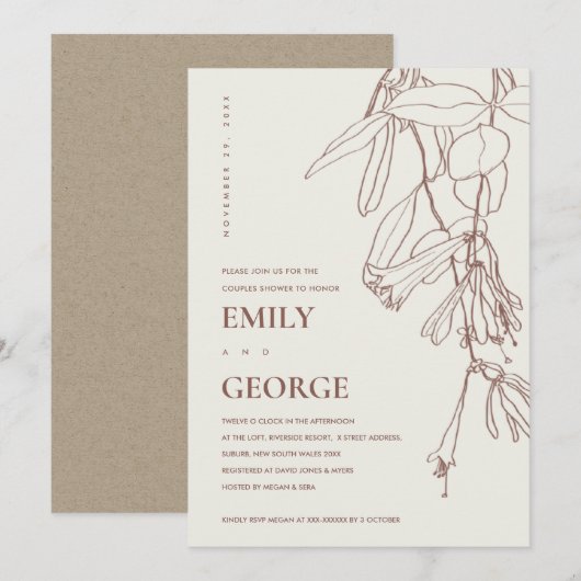 BLUSH CREAM LINE DRAWING FLORA COUPLE SHOWER KAART (Voorkant / Achterkant)