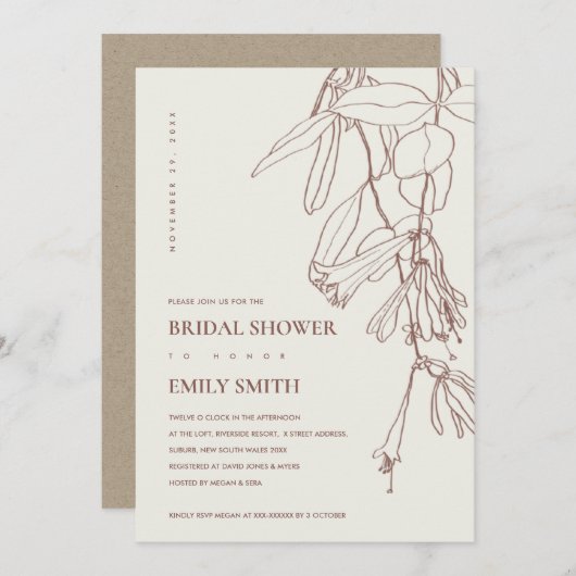 BLUSH CREAM LINE DRAWING FLORA VRIJGEZELLENFEEST K BEDANKKAART (Voorkant / Achterkant)