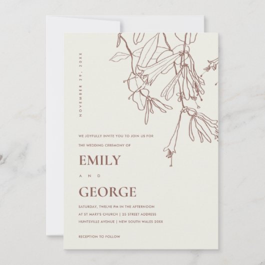 BLUSH CREAM LINE DRAWING FLORAL WEDDING INVITE BEDANKKAART (Voorkant)