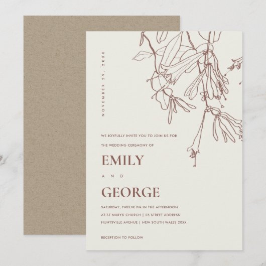 BLUSH CREAM LINE DRAWING FLORAL WEDDING INVITE BEDANKKAART (Voorkant / Achterkant)