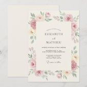 Blush Cream Romantische Bloemige Bruiloft Kaart (Voorkant / Achterkant)
