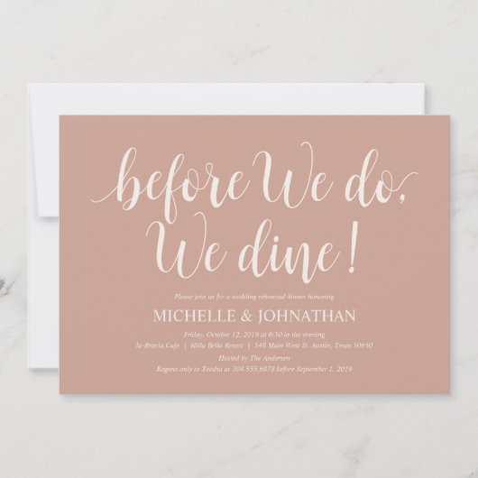 Blush Cream Rustic Wedding Rehearsal Dinner Kaart (Voorkant)