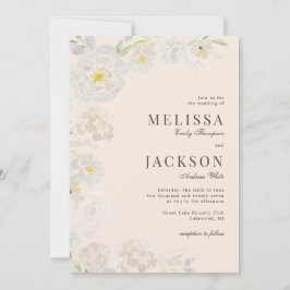 Blush & Cream Watercolor Rozen Perzik Huwelijksuit Kaart