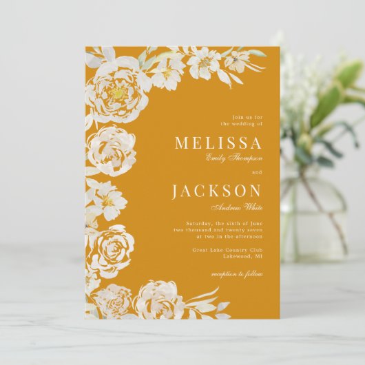 Blush & Cream Waterverf Rozen Geel huwelijk Kaart (Staand voorkant)