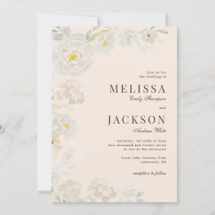 Blush & Cream Waterverf Rozen Peach Wedding invull Kaart