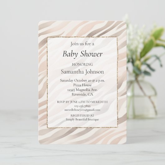 Blush Cream Zebra Animal Print Baby shower Kaart (Staand voorkant)