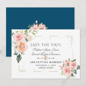 Blush Crème Bloemengoud Glitter Frame Bruiloft Save The Date (Voorkant / Achterkant)
