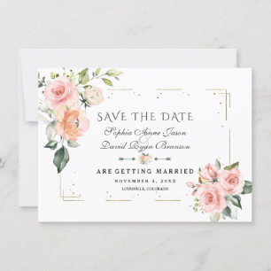 Blush Crème Bloemengoud Glitter Frame Bruiloft Save The Date