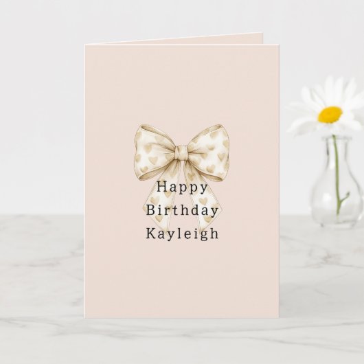 Blush Crème Harten Strikken Verjaardag Kaart (Kleine Plant)