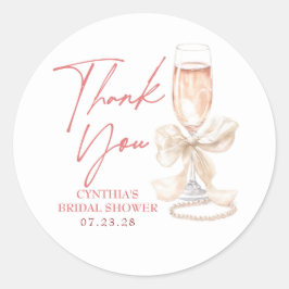 Blush Crème Lint Prosecco Bruidsboeket Bedankje Ronde Sticker