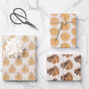 Blush Crème Sinaasappels Fruit Kerstmis Inpakpapier Vel