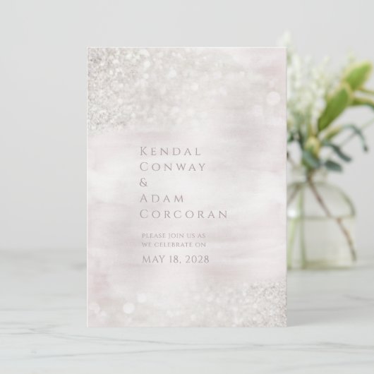 Blush Crystal Ridge Elegant Sparking Wedding Kaart (Staand voorkant)