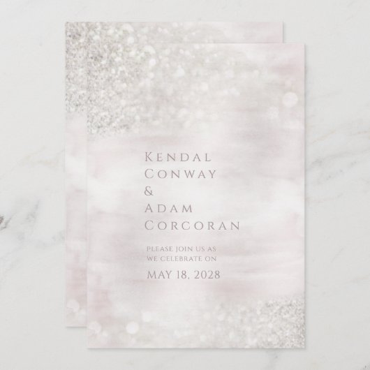 Blush Crystal Ridge Elegant Sparking Wedding Kaart (Voorkant / Achterkant)