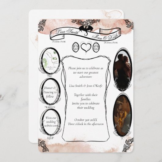 Blush D20 tablet RPG Fantasy Dice Wedding Kaart (Voorkant / Achterkant)