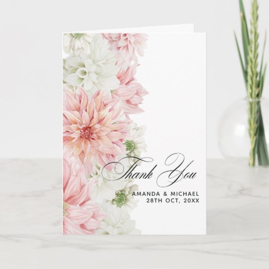 Blush Dahlias Floral Wedding Bedankkaart (Voorkant)