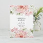 Blush Dahlias Floral Wedding Kaart (Staand voorkant)
