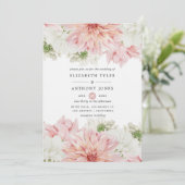 Blush Dahlias Floral Wedding Kaart (Staand voorkant)