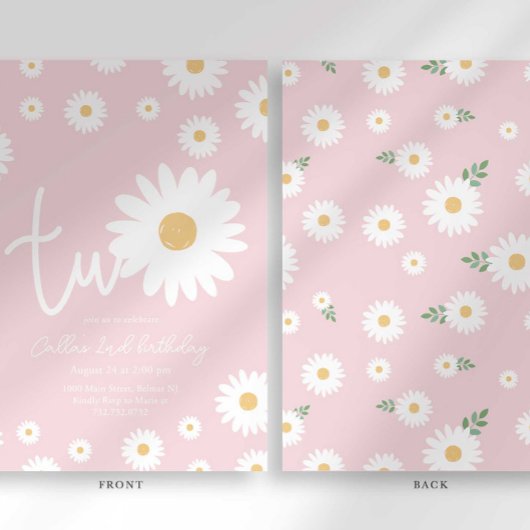 Blush Daisy 2e verjaardag uitnodiging