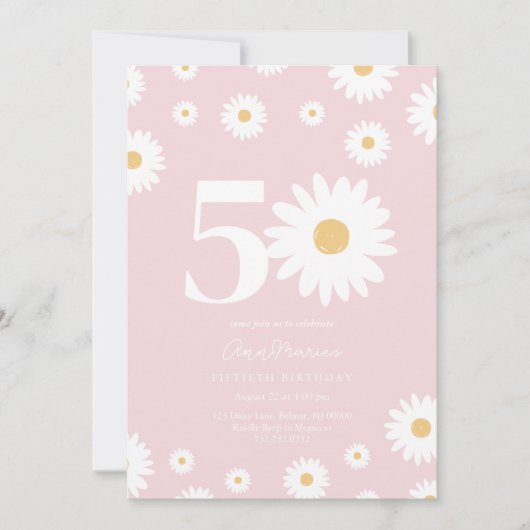 Blush Daisy 50ste verjaardag uitnodiging (Voorkant)