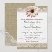 Blush Daisy Country Lace en Burlap Wedding Kaart (Voorkant / Achterkant)