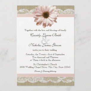 Blush Daisy Country Lace en Burlap Wedding Kaart